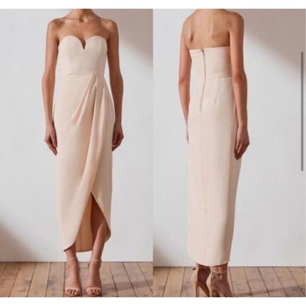 NWT Shona Joy Nude U Wire Bustier Draped Strapless Tulip Hem Maxi Dress Size 4